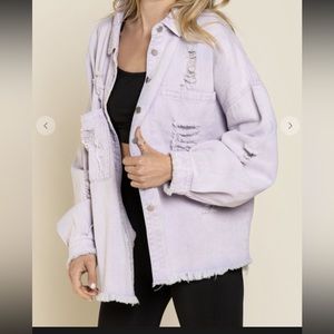 POL Purple Distressed Jean Jacket